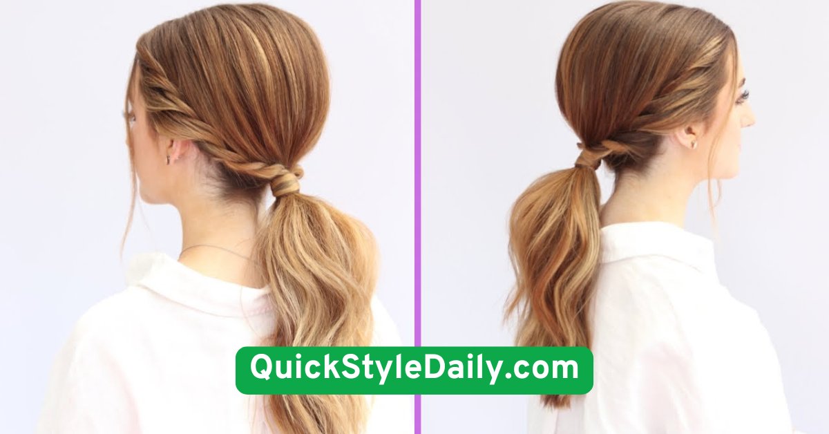 Sleek Low Ponytail with Hair Wrap